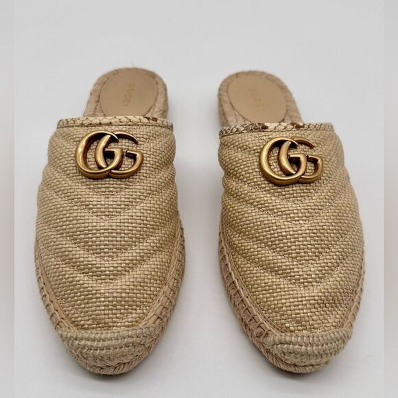 GUCCI GG Marmont Straw Elaphe Matelasse Espadrille Mules Natural Raffia EU 38.5 - Picture 12 of 15